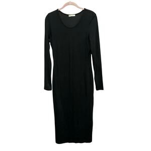 Marine Layer Lexi Rib Long Sleeve Midi Dress Black